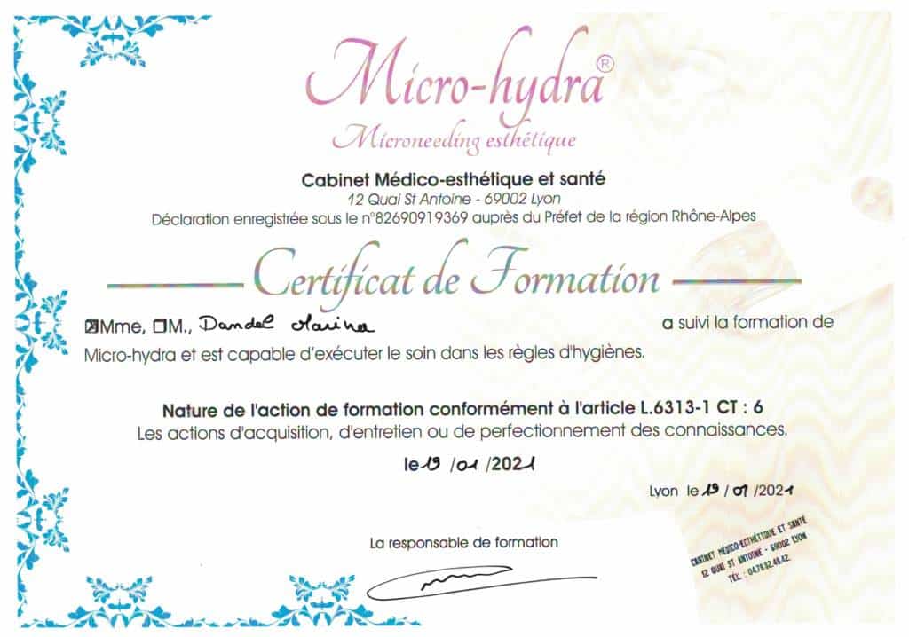 certificat hydrafacial